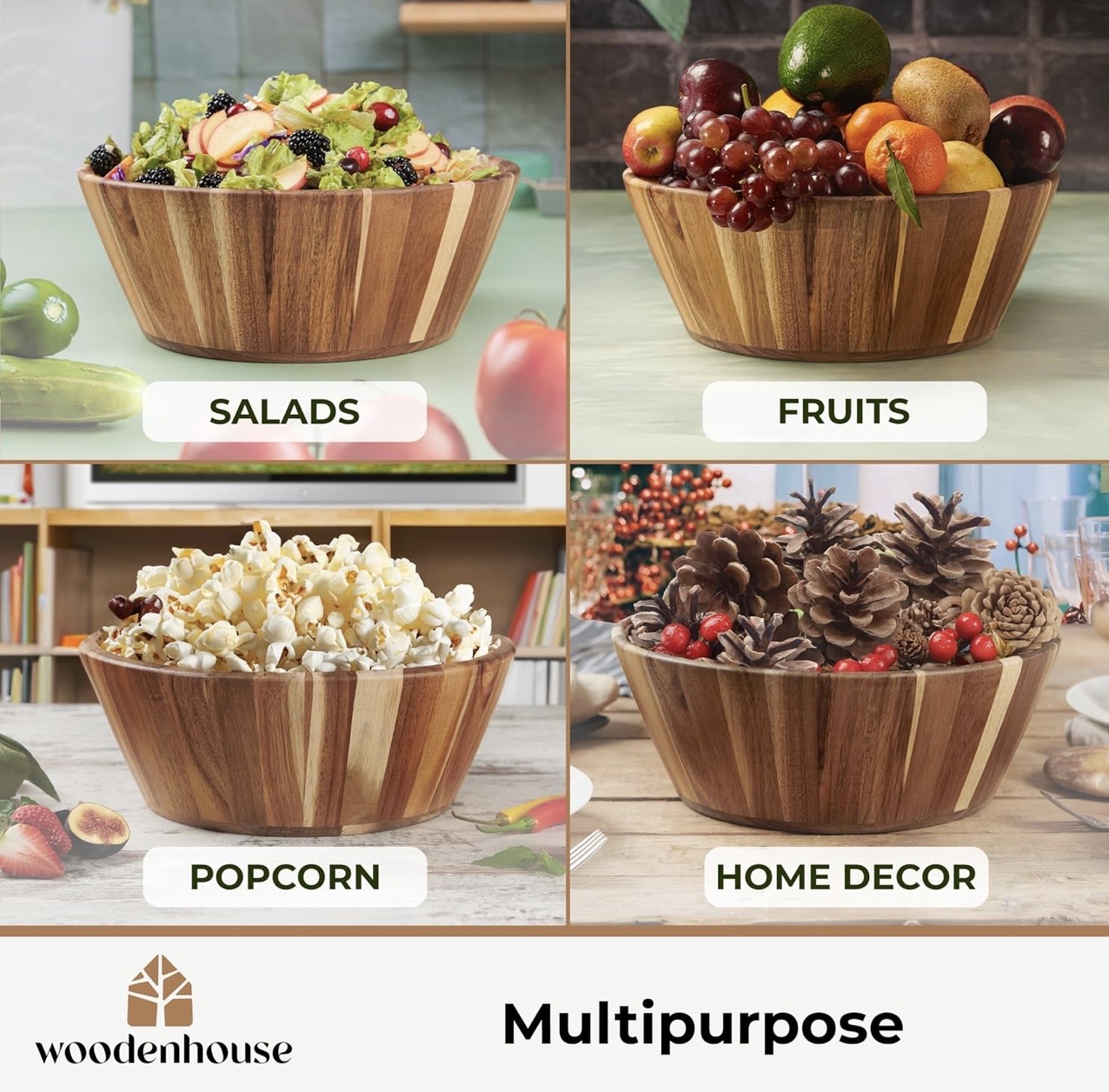Wooden salad serving bowl